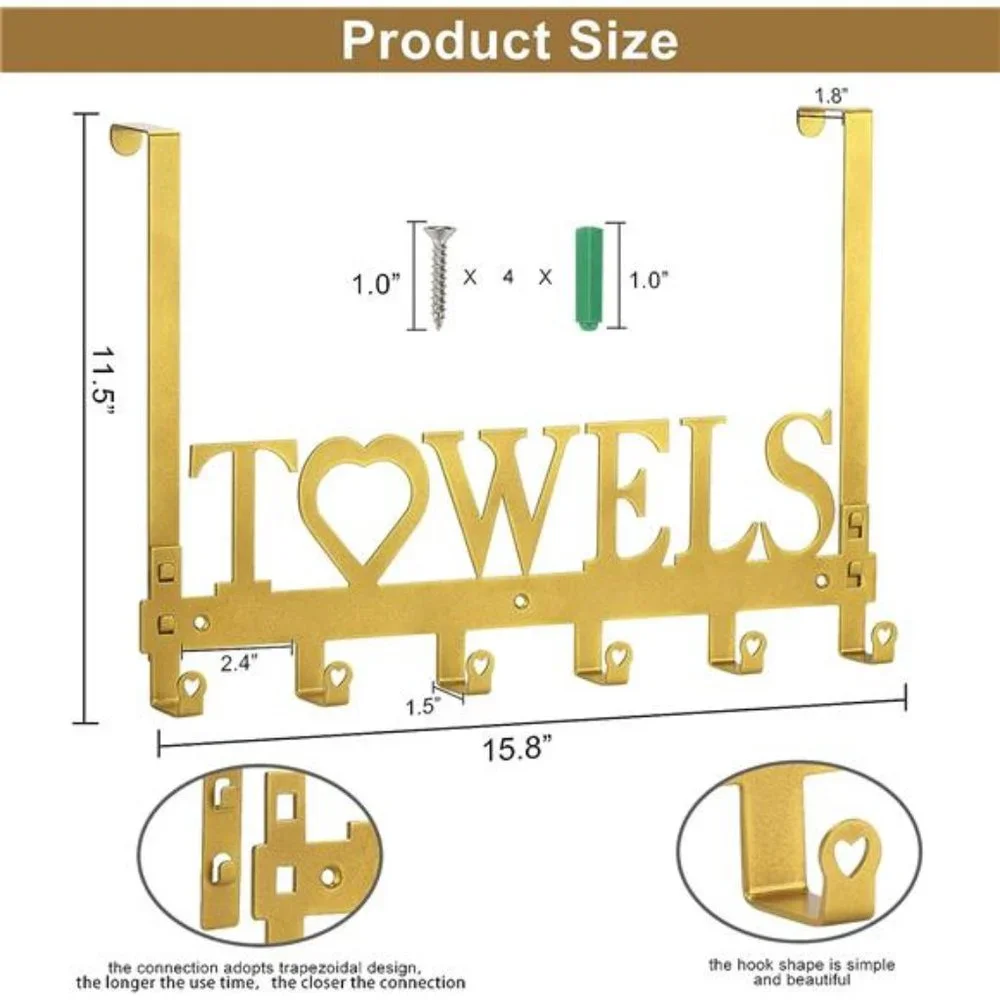 Over The Door Towel Rack Metal Bath Towel Holder Hanger Bathroom Bedroom Gold